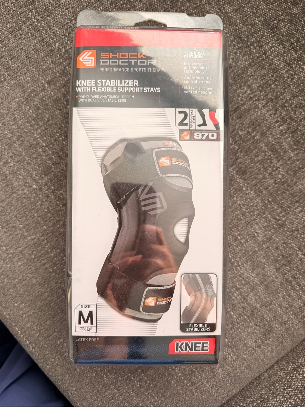 NWT Shock Doctor Knee Stabilizer Brace in Black and Gray - Adult MED